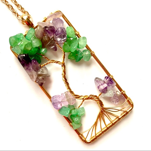 Copper/gold Tree of Life Stone Pendant Necklace - Picture 6 of 8